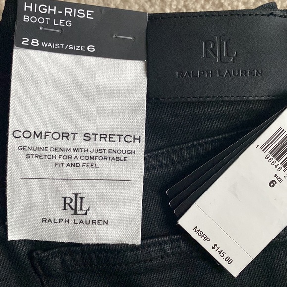 NWT Ralph Lauren high rise boot leg comfort stretch black coated jeans - Picture 16 of 16